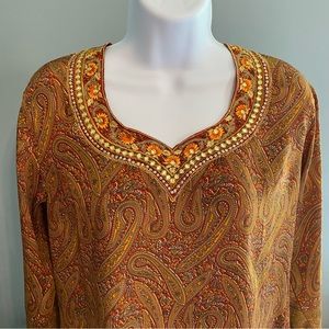 RangManch Embellished Paisley Embroidered Rust Maroon Tunic Shirt Sz M